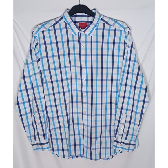 Alfani Slim Fit Stretch XL 17- 17.5 / 34-35 Men's Button Up Blue White Plaid - Picture 2 of 13